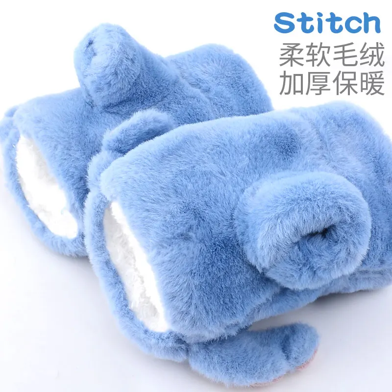 Disney Stitch Wintermütze, Schal und Handschuh-Set für Jungen und Mädchen, verdicktes warmes Plüsch-Fleece-Outdoor-Outfit, vollständig ohrbedeckende Kopfbedeckung