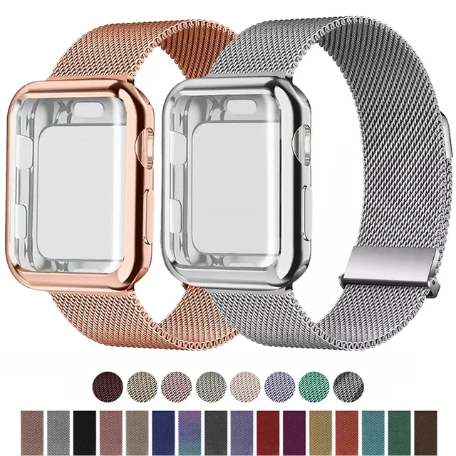 Milanese Loop+Case do pasków Apple Watch 45mm 44mm 38mm-42mm 41/40mm Metalowa bransoletka magnetyczna iwatch Serie 9 8 7 6 5 4 3 SE Pasek