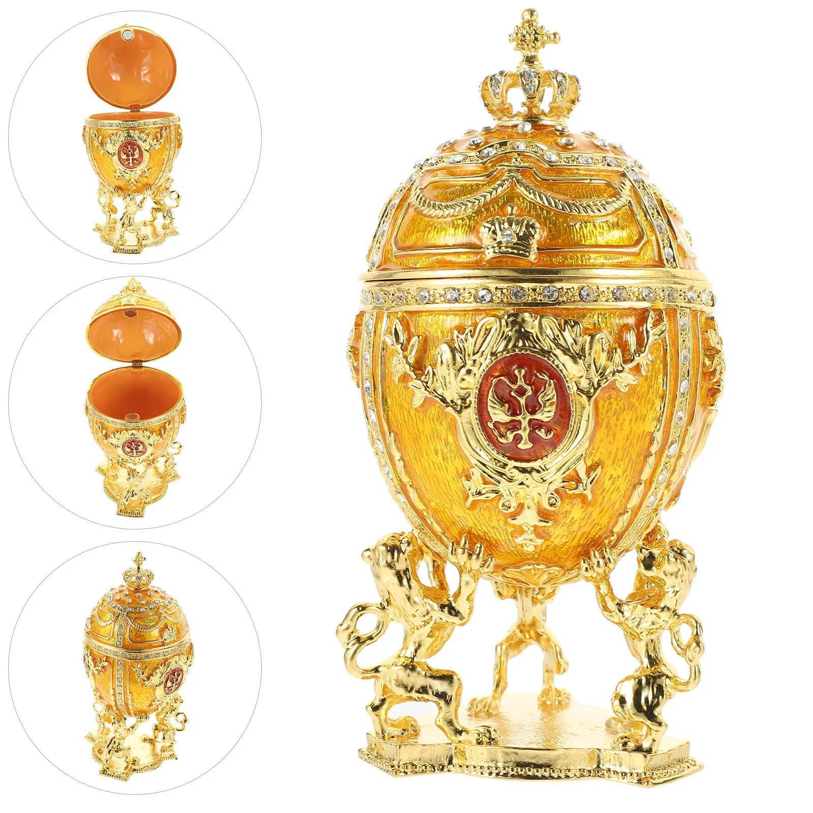 Pudełko na biżuterię z emalią w kształcie jajka, klasyczna dekoracja na biurko, unikalne etui na drobiazgi, piękna ozdoba do przechowywania ze stopu.