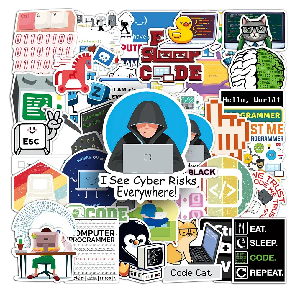 

10/30/50PCS Funny Programmer Stickers Cartoon Programmer Decals Graffiti Luggage Laptop Car Bike Waterproof Sticker Packs