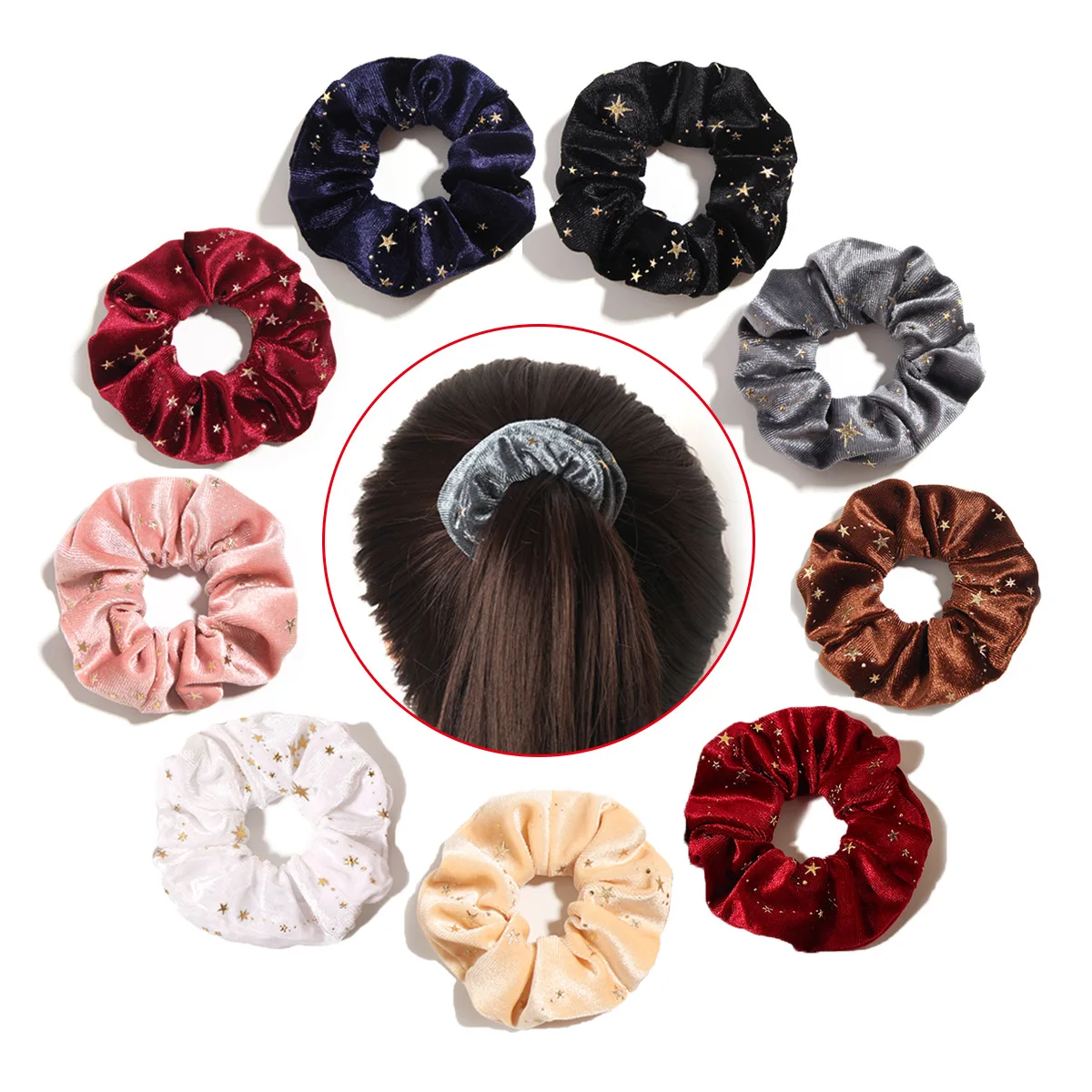 NC Velvet Star Scrunchies Elastic Hair Bands Women Girls Christmas  Ponytail Holder Hair Ties Winter Fashion Hair Accessories