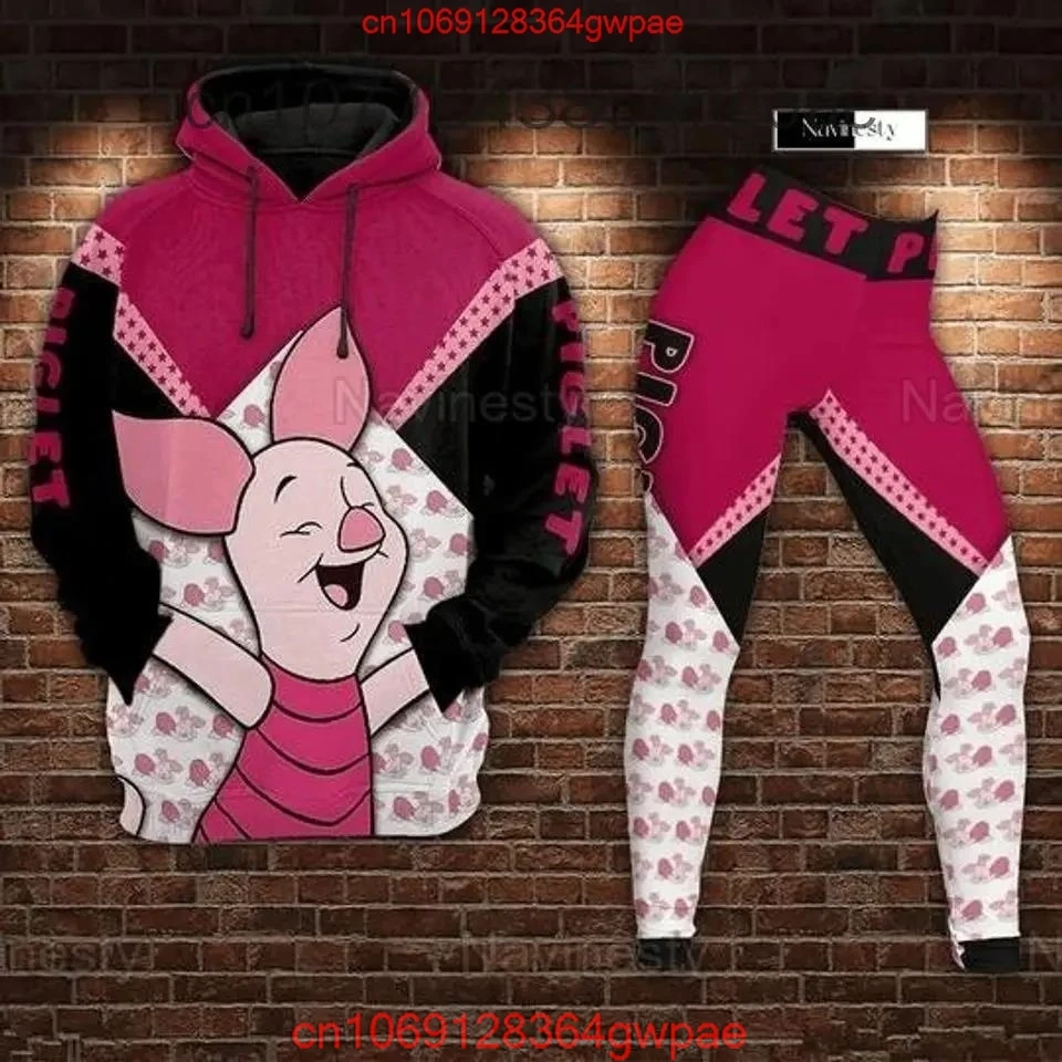 Disney Piglet 3D Women\'s Hoodie Leggings Set High Waist Yoga Pants Set Disney Mickey Yoga Leggings Hoodie Fashion Sports Suit