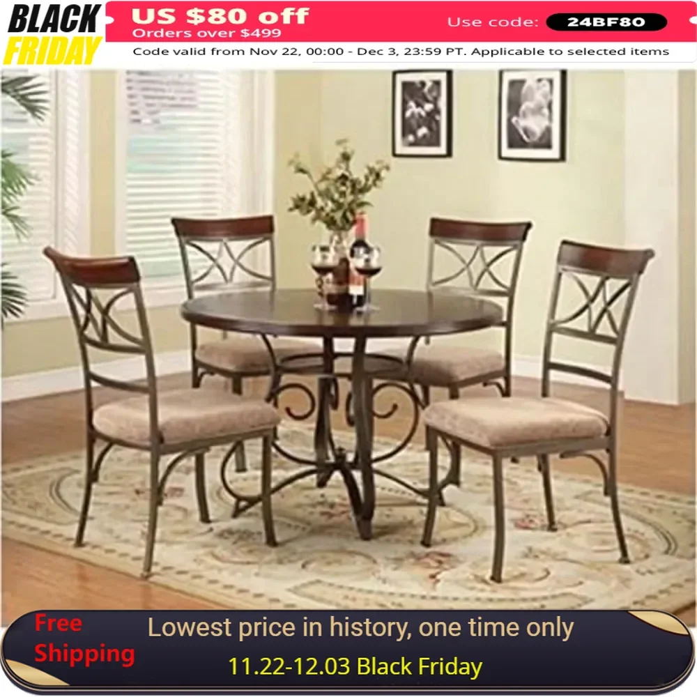 5-Piece Kitchen Dining Set,for Dining Room, Kitchen, Dinette with Round Dinings Table, 4 Dining Chair Seat