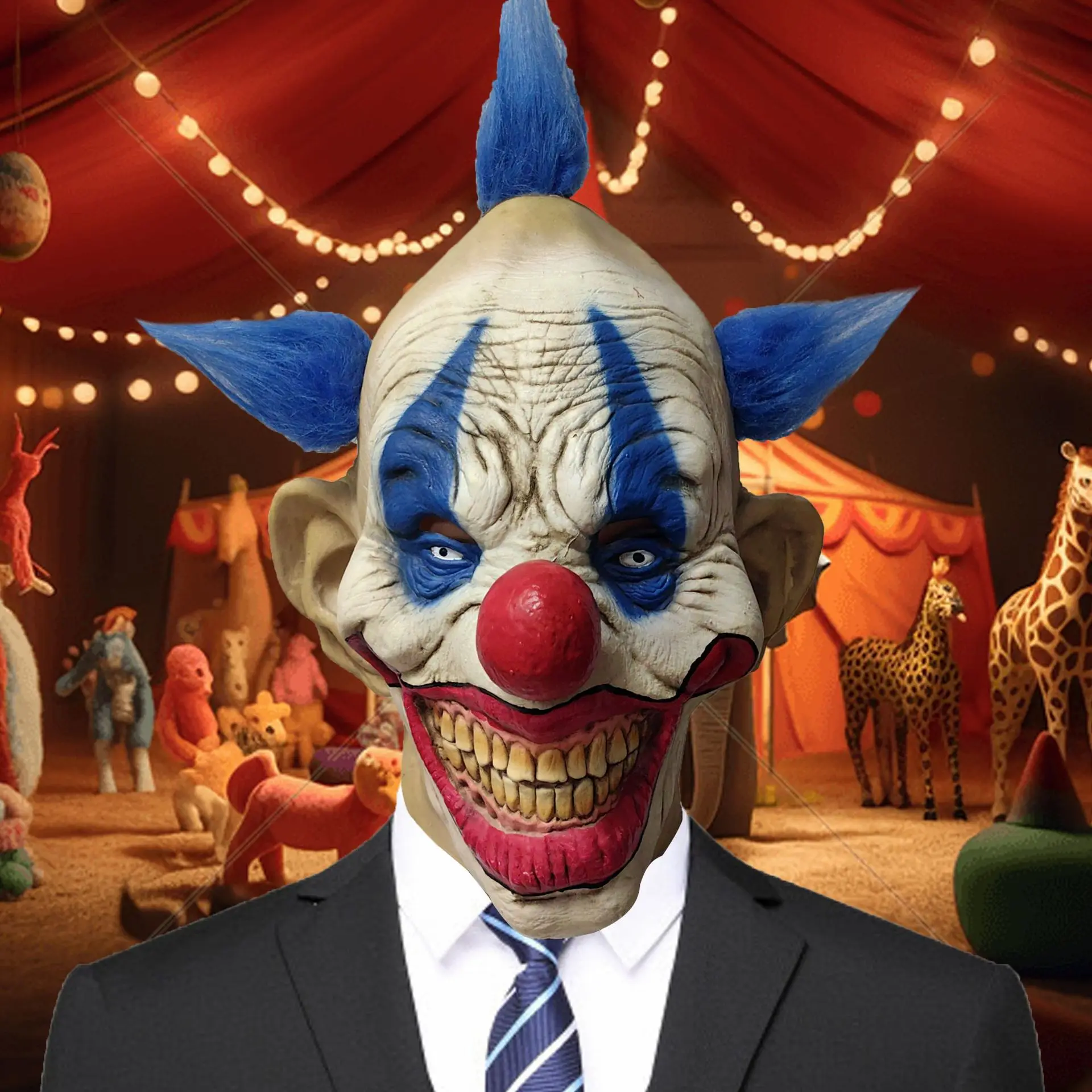

Halloween horror clown mask hood cosplay trick prop