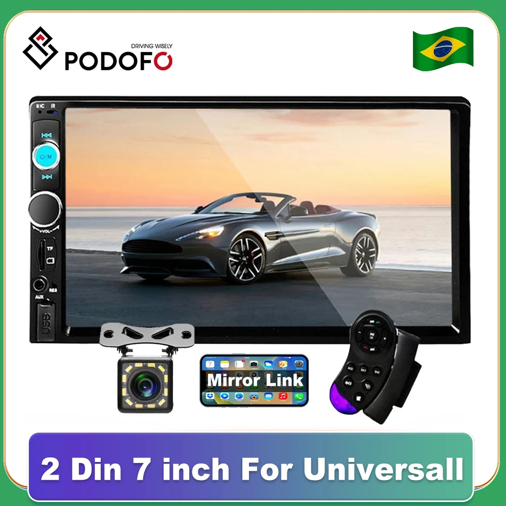 Podofo 2 din Car Radio 7" HD Autoradio Multimedia Player 2DIN Touch Screen Auto audio Car Stereo MP5 Bluetooth USB TF FM Camera