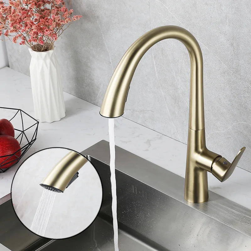 

Full Copper Pull-Out Kitchen Faucet Retractable Sink Hot And Cold Household Faucet for Kitchen