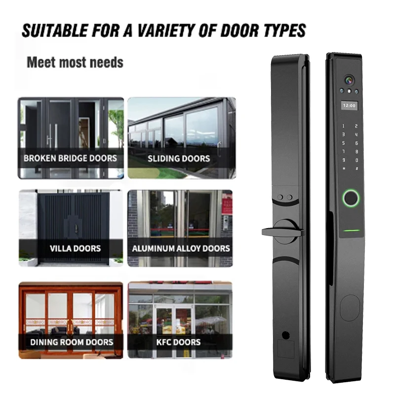 TUYA App Waterproof Sliding Door Lock Aleax Face Fingerprint Digital Password Card Electronic TTLock For Aluminum Glass Door