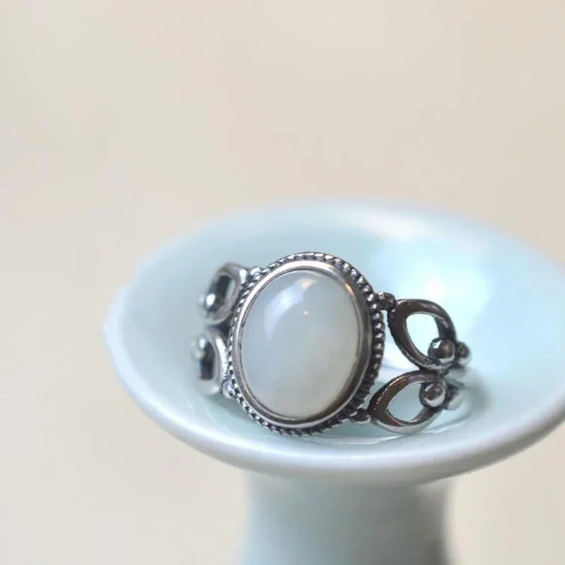 

Новые серебряные инкрустированные натуральные белые нефритовые регулируемые дизайнерские ювелирные изделия в китайском стиле этнических меньшинств