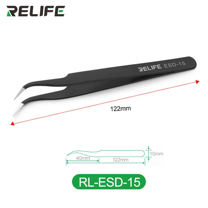 Relife RL ESD 11 15 Präzision Schwarz Antistatisch Pinzette Gerade Gebogen Nicht-magnetische Edelstahl Zange Reparatur Werkzeuge