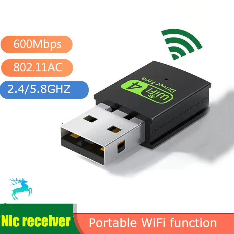 USB WiFi Adapter Wireless 600Mbps Dual-band Ethernet Dongle 2.4g 5GHz Antenna USB Wi-Fi Receiver Wireless Network Card Adaptador