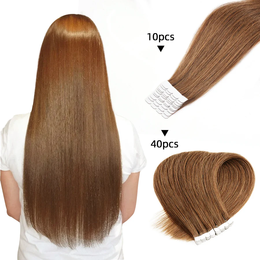 Neitsi Tape In Hair Extensions Human Hair Real Natural Hair Straight Brown Skin Weft Adhesives Remy Hair Extension 12-20 Inch