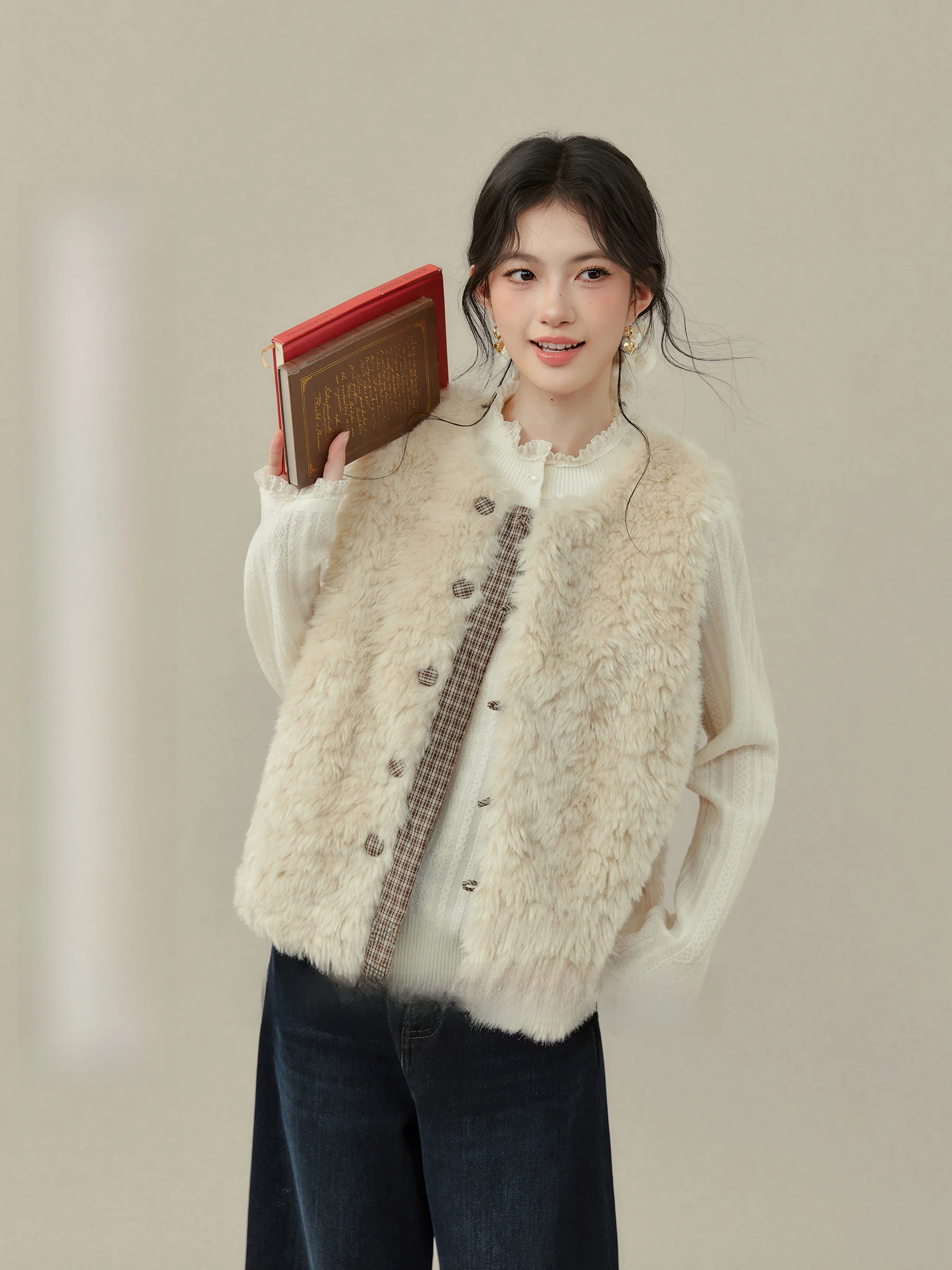 

Женский меховой жилет-топ, базовый слой верхней одежды, с V-образным вырезом, на пуговицах, для повседневной носки, из микро-вельвета, цвет лотос