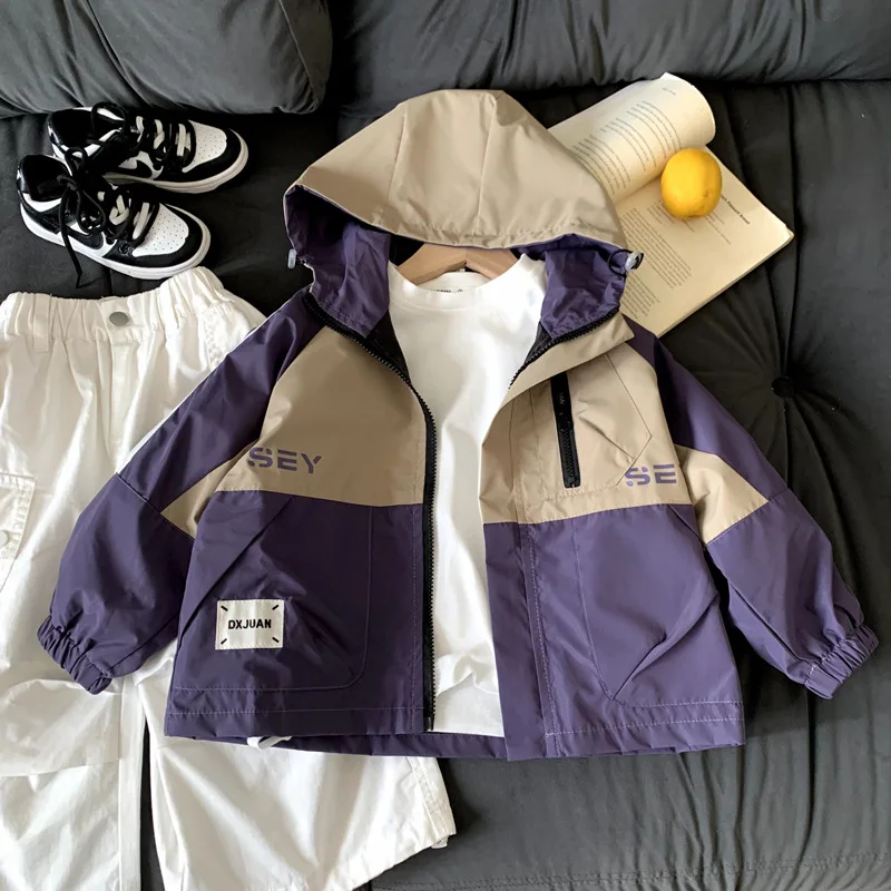 

Boys Girls Coats 2025 Autumn Spring New Arrival Fashion Cool Outdoor Trendy Patchwork Heavyweight Hooded Windbreaker