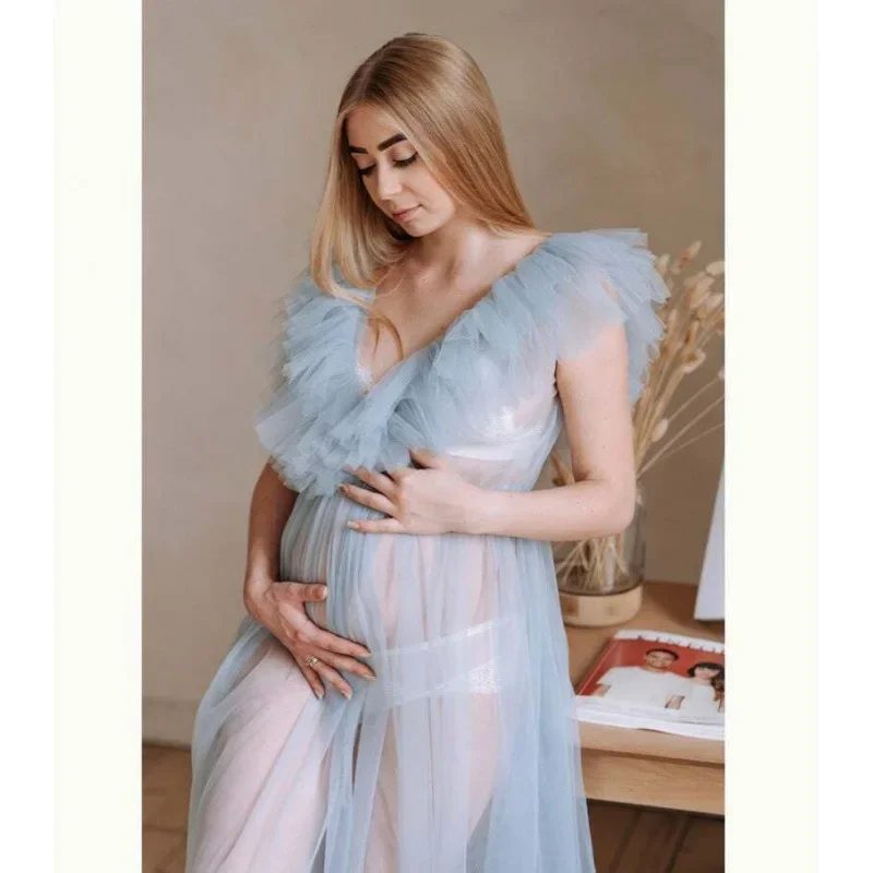 فساتين التصوير الفوتوغرافي للأمهات استوديو الدعائم مثير منظور شبكة واحدة الكتف فستان شفاف التقطت الصور للنساء #3