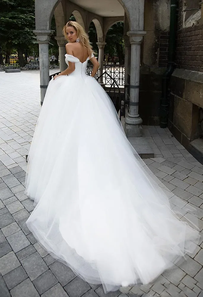 Vestido de novia elegante con cuentas de encaje y perlas, vestido de novia con hombros descubiertos, vestido de novia de princesa con escote corazón