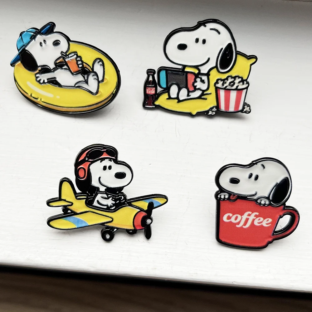 4/8 قطعة سنوبي الكلب المينا دبابيس مجموعة معدنية الكرتون شخصية دبابيس للجنسين مجوهرات الأزياء حقيبة تجميع ظهره ملحق هدية #2