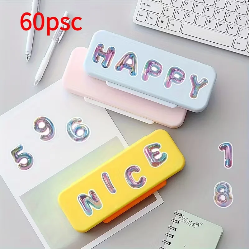 60pcs Waterproof Iridescent ABC 123 Stickers Roll, Purple Gradient for DIY, Planners, Bottles & Fridge