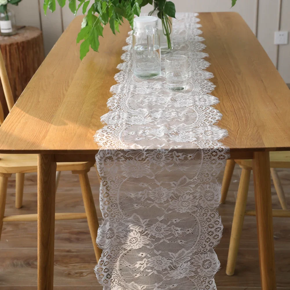 35*300cm Black Lace Table Runners Elegant Floral Lace Table Cloth Home Table Decoration Festival Decoration