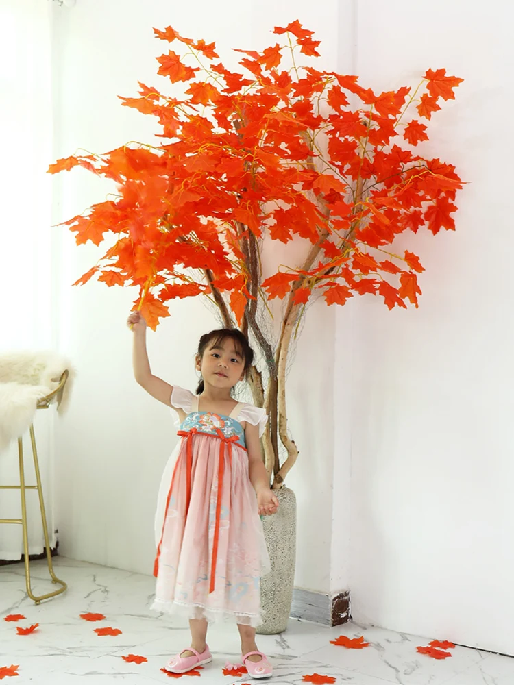 

12pc/Lot Flame Retardant Artificial Red Maple Leaves Branches Silk Autumn Plants Tree For Wedding Backdrop Wall Party Home Decor