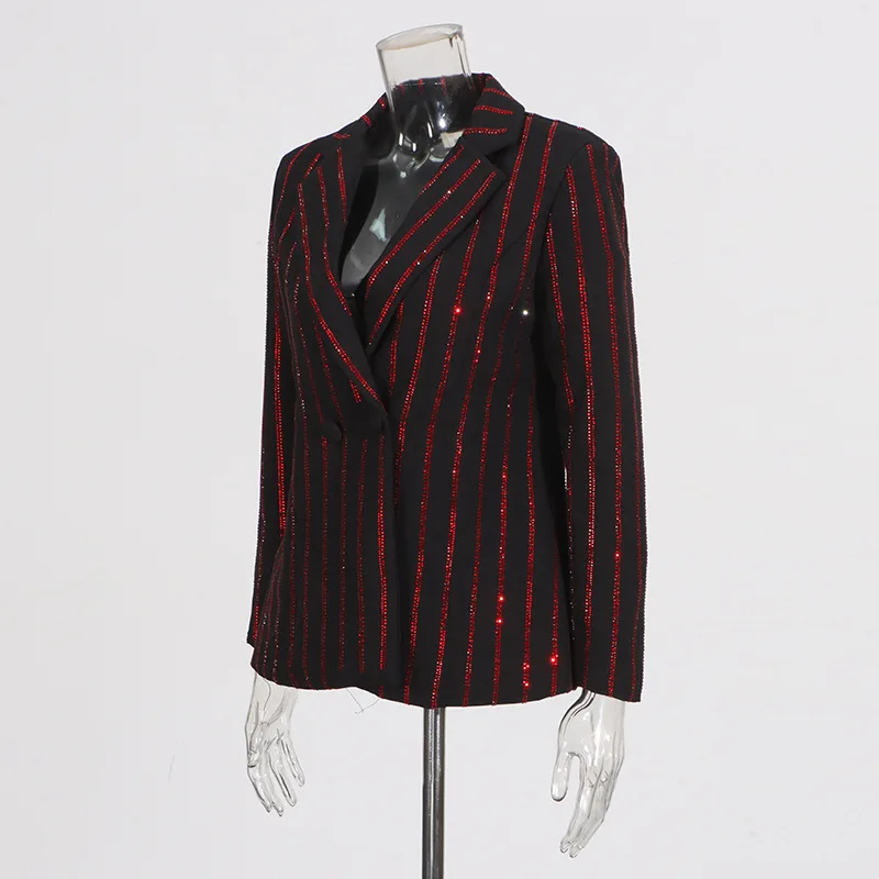 European American Style Striped Diamond V-Neck Long-Sleeved Blazer Fashion Small Suit Design Sense Hot y2k 2025 new