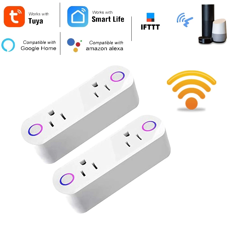 

2 упаковки Smart Plug 15A Умные двойные розетки с мониторингом энергии Голосовое управление без помощи рук для Alexa, IFTTT и Google Assist