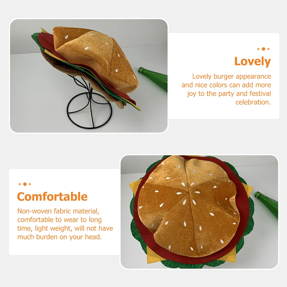

Hamburger Hat Non woven Fabric Cosplay Burger Berets Party Festival Photo Prop Lovely Colors Gentle Touch Safe