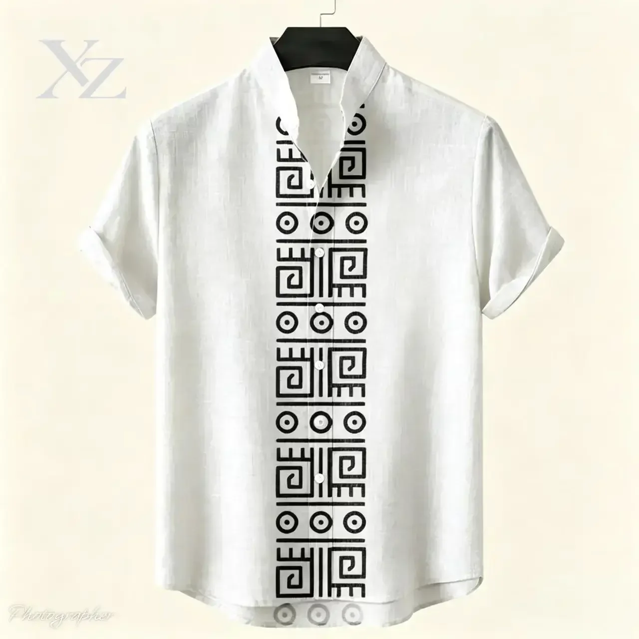 Premium Men's Retro 3D Geometric Pattern Short Sleeved Linen Shirt – Casual Loose Cut, Comfortable Breathable Versatile Top