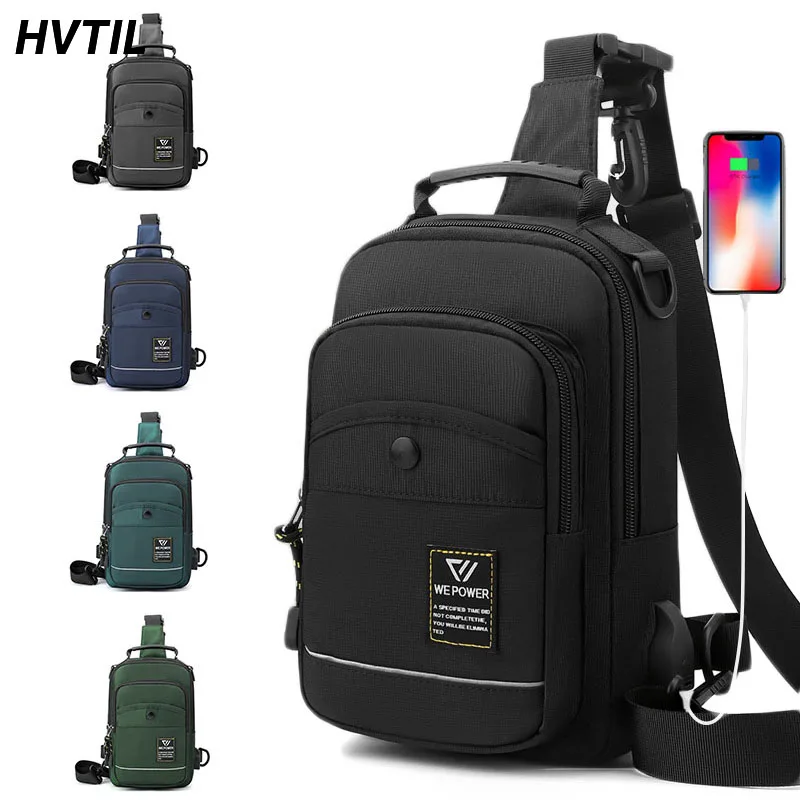 

HVTIL Men Small Shoulder Bag Sling Pack Male Nylon Chest Bag Outdoor USB Charging Cross Body Sports Anti-Splash Crossbody Bolsas