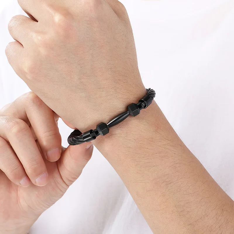 Rock Stainless Steel Twist Cable Bracelet for Men Women Rope Bangle Fashion Minimalist Biker Jewelry Daily Party Gift