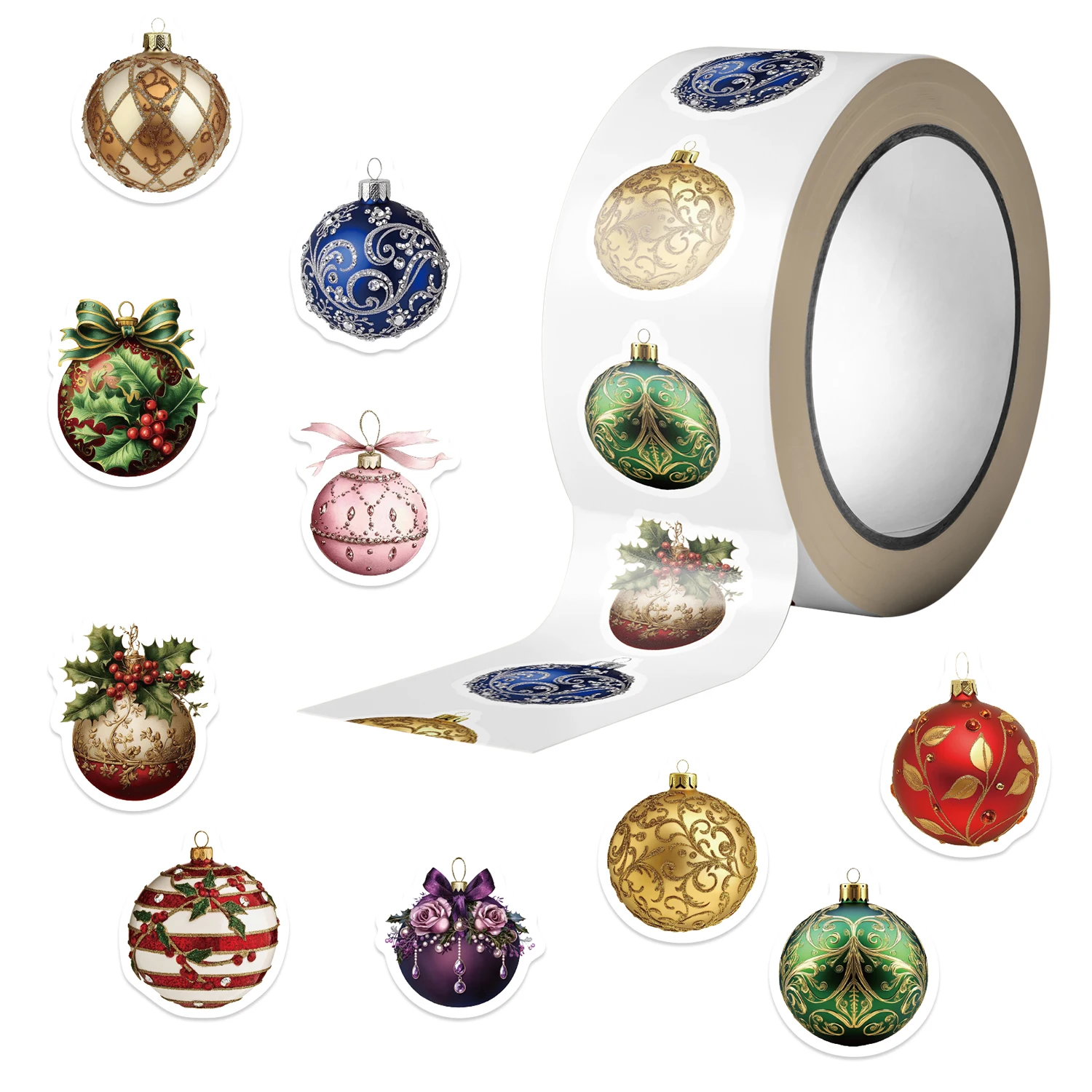 500pcs/roll Christmas Tree Ball Stickers Sealing Label Decals Decoration Notebook Phone Guitar Dinosaur Reward Sticker Roll