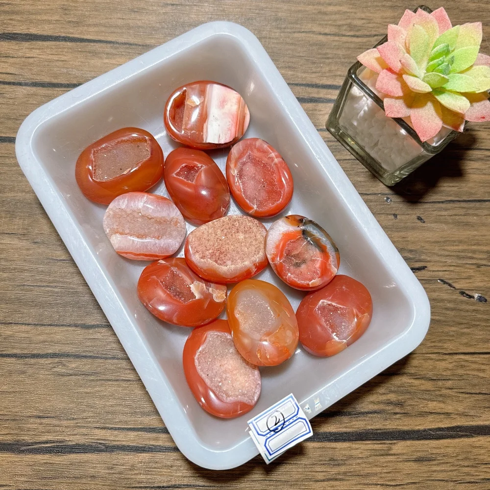 1 Box Natural Carnelian Agate Flashy Druzy Palm Raw Geode Heart Stone Healing Crystal Reiki Energy Home Decor Ornament Gift