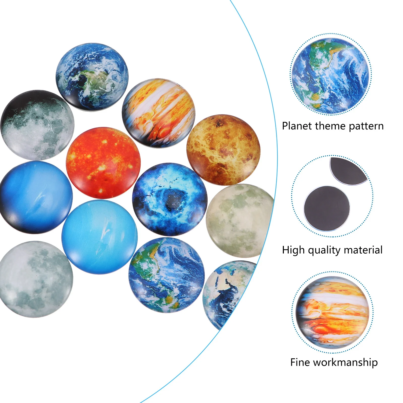 12Pcs Glass Fridge Magnet Decor Planet Pattern Magnetic Force Non Scratch for Notes Photos Documents Kids Room School