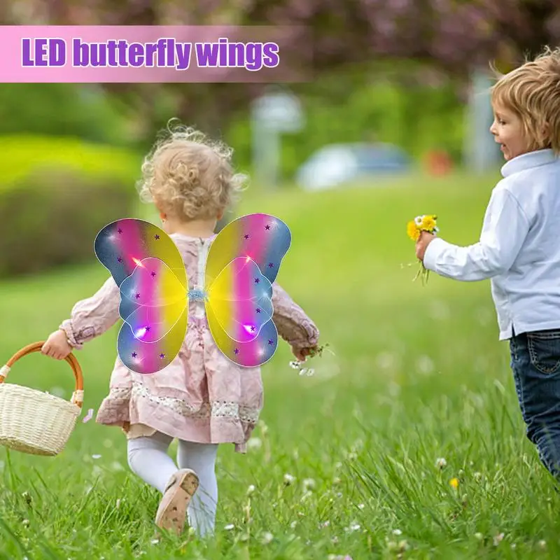 Fairy Outfits For Girls Butterfly Wand Cosplay Accessories With Lights 4 Pcs Children's Fairy CostumesDress Up Fairy Wings