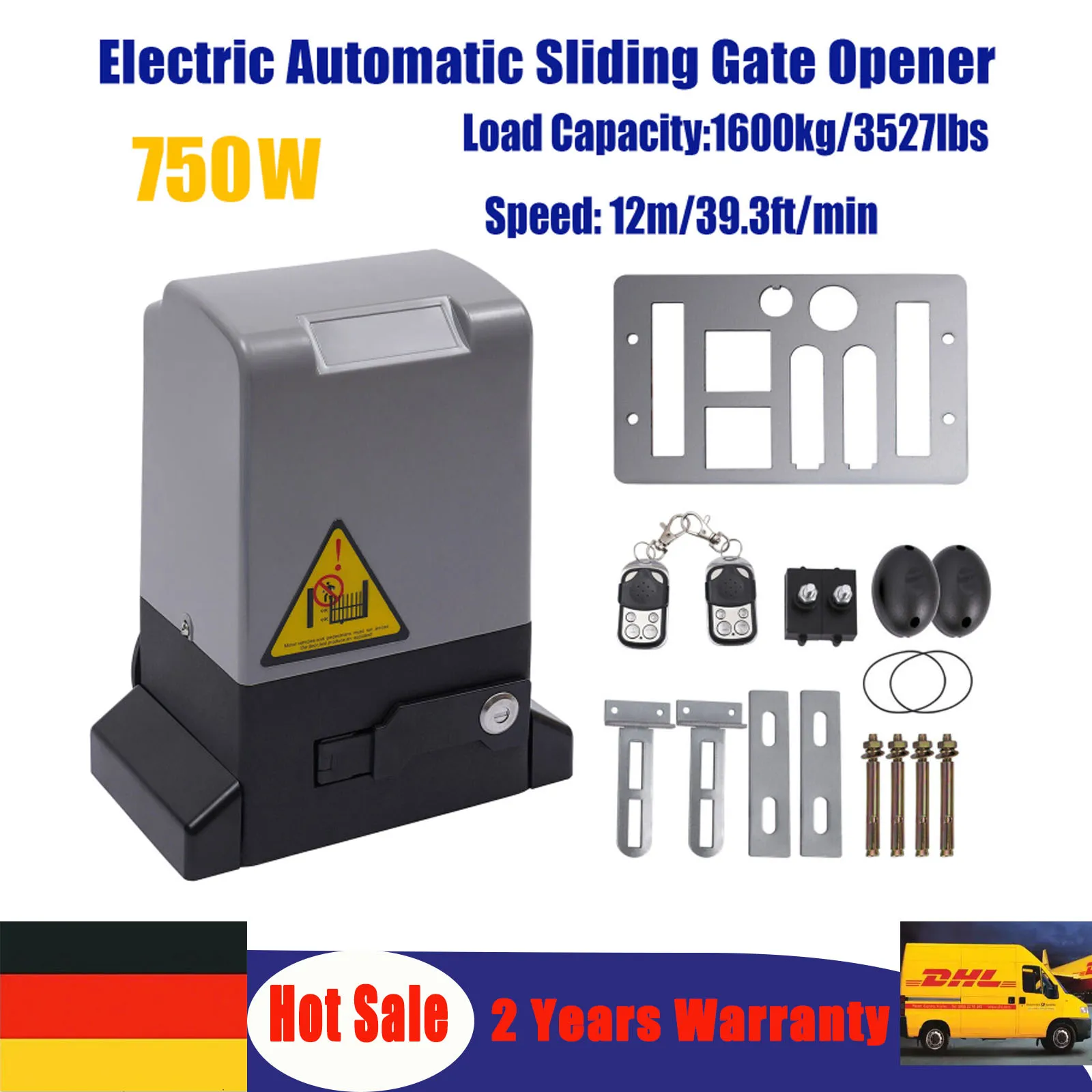 750W Sliding Electric Gate Opener Max 1600kg 1400RPM Silent Automatic Electric Motor Kit With Remote Control & Keys