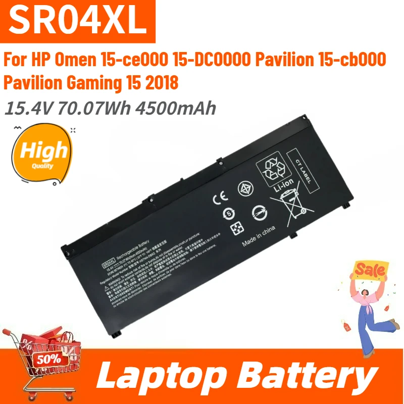 

Аккумулятор для ноутбука 15,4 В 70,07 Втч 4500 мАч SR04XL для HP Omen 15-DC0000 15-ce000 Pavilion 15-cb000 15 2018, новый ноутбук высокого качества