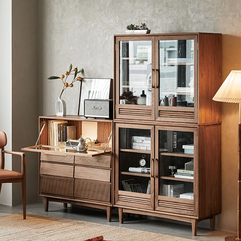 North American black walnut multi-combination bookcase solid wood black walnut floor-to-ceiling glass door storage storage
