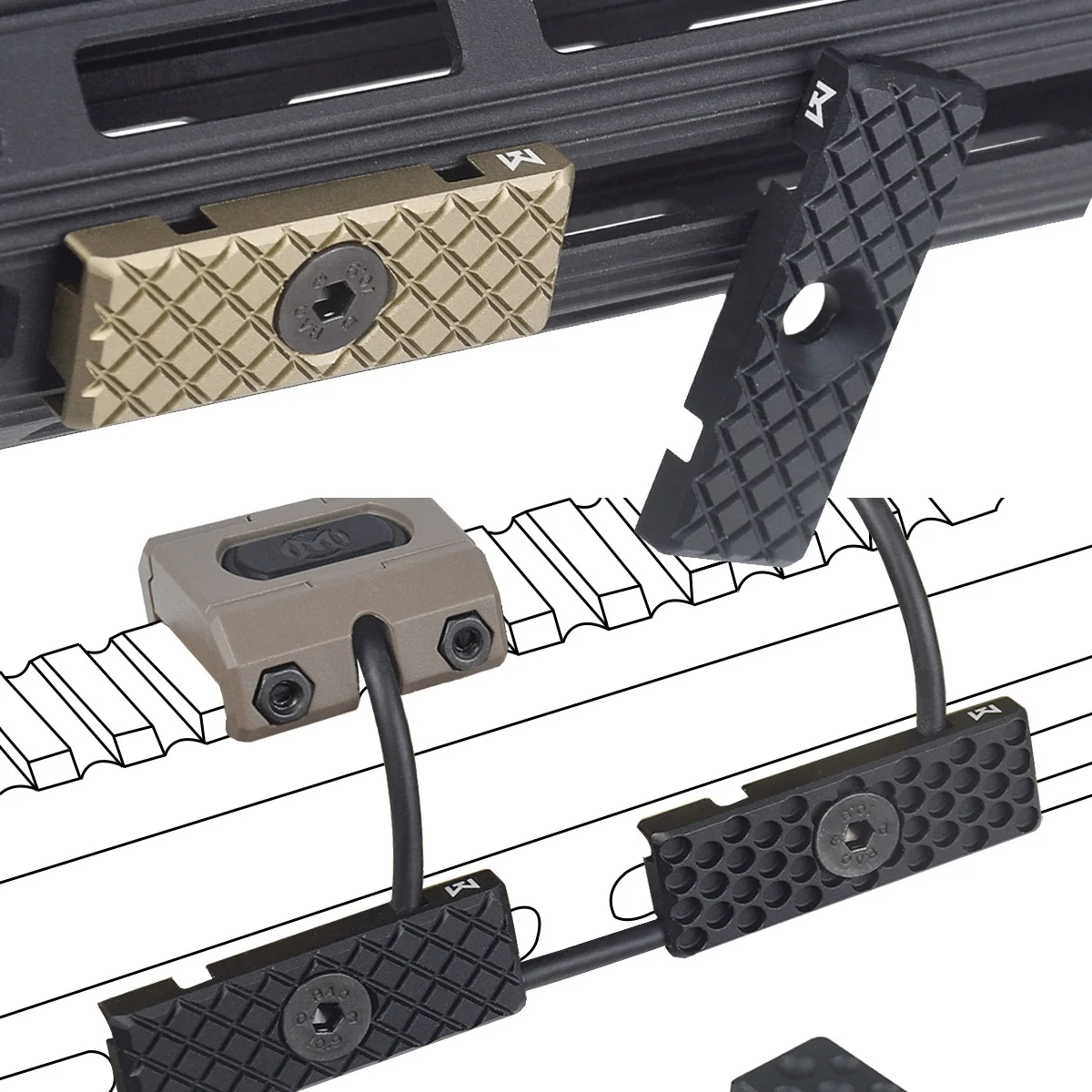 

Tactical CNC Aluminum M-LOK Keymod Metal Wire Guide System Cable Management Rail Cover Tail Fixed Mount Hunting Gear Accessory