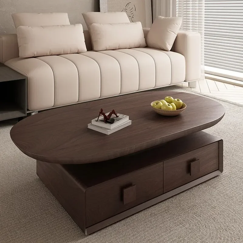 French Retro Coffee Table Walnut Leather Contrasting Color Medieval Style Small Apartment Living Room Home Furniture 2024 New