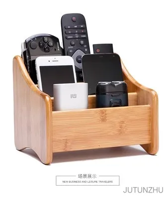 3-grid bamboo remote control storage box   Makeup jewelry  sundries desktop storage box organizer Storage Holders