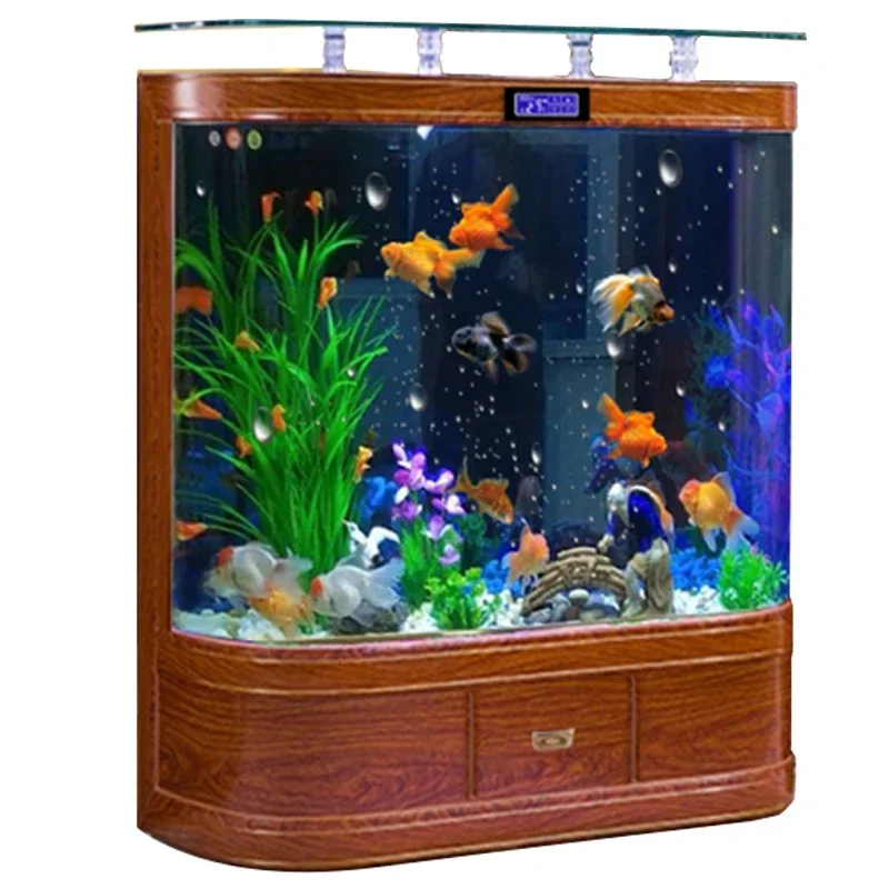 New Double Rounded Fish Tank Chinese Floor Wall Living Room Ecological Aquarium