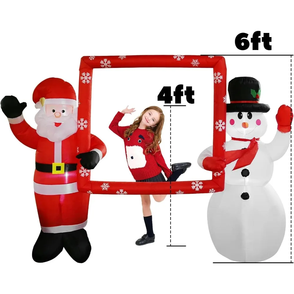 Christmas Inflatable, Frame with Santa Claus and Snowman, Blow Up Outdoor Decorations Built-in Led Lights, Christmas Inflatables