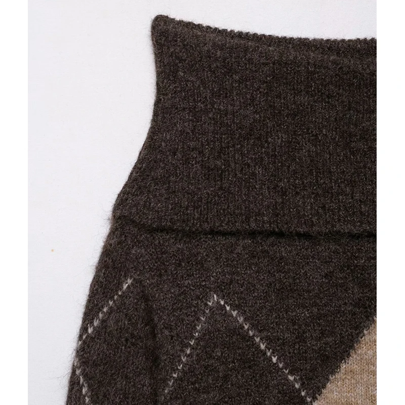 MUJER Argyle لاعبا بلوزات نسائية بدون أكتاف مقصوصة للنساء بلوفرات عتيقة للخريف ملابس تريكو سترة نسائية قمصان