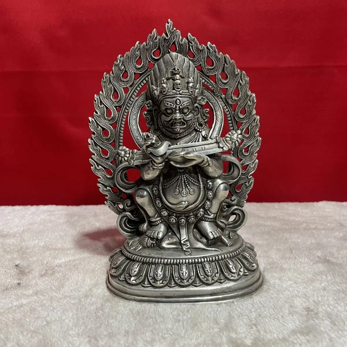 Old Chinese Tibet Silver Handmade Diamond Statue