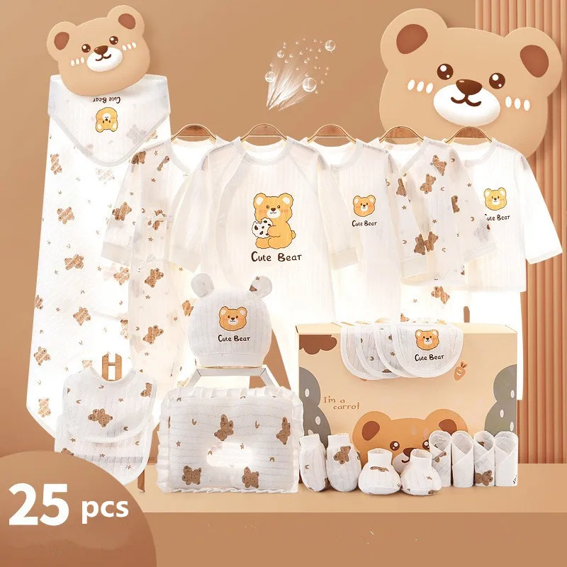 25/23/20 pieces/lot Newborn Baby Clothes Sets For Girls Boys 100% Cotton Infant Summer Clothes Outfits Baby Rompers Hat Bibs