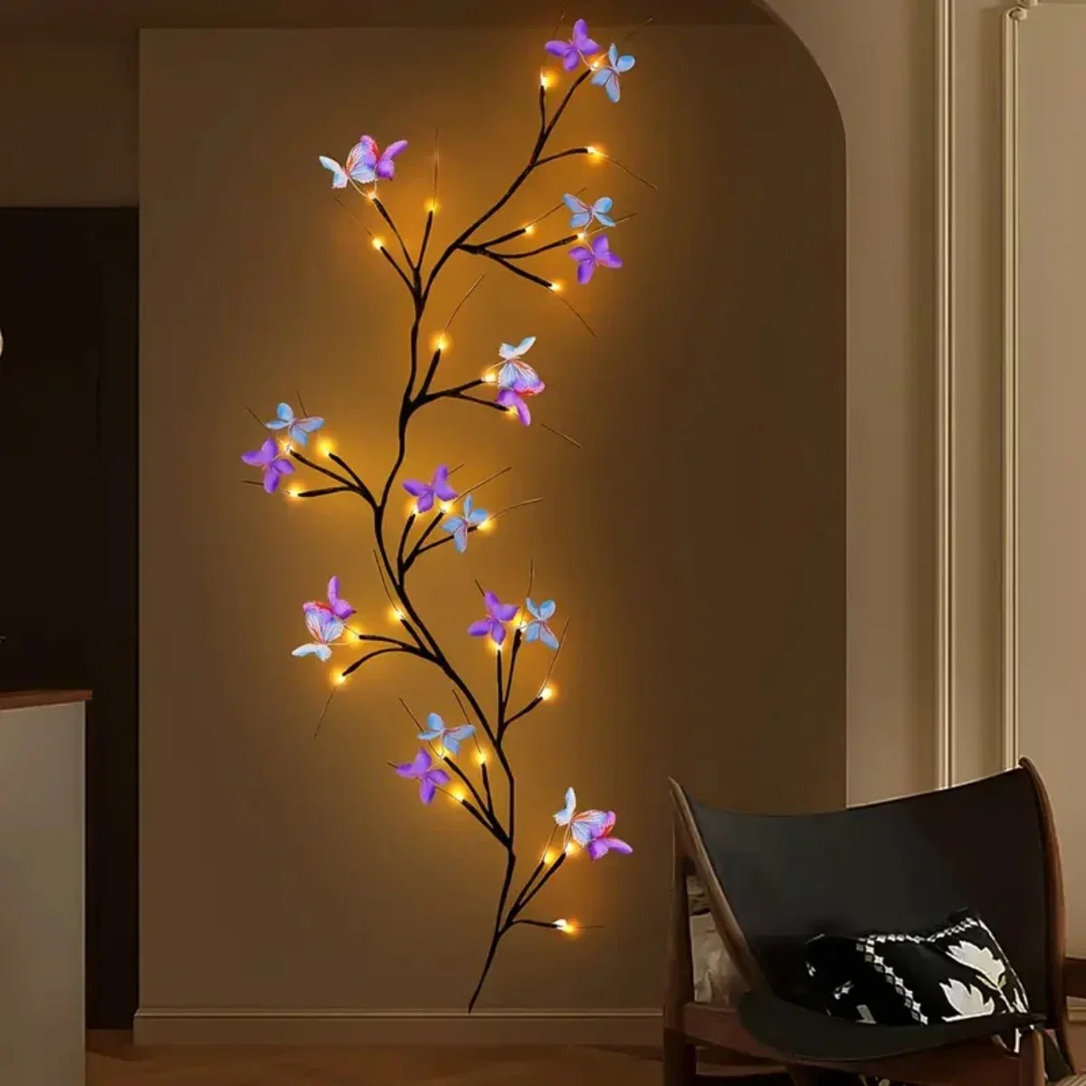 Butterfly Vine Lights, Warm White LED Flexible Branch USB Powered, for Bedroom Wall Wedding Party Holiday Home Decorations