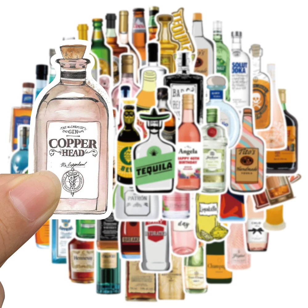 56PCS Alcohol Wine Bottle Vintage Beer Cartoon Stickers for Ipad Phone Scrapbooking Laptop Car Helmet Scrapbooking Sticker