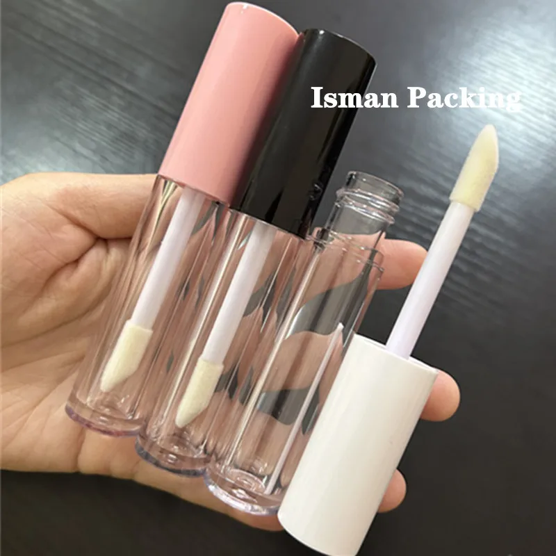 50Pcs Big Brush Applicator Lip Gloss Packaging Wand Empty Lip gloss Tube With Stopper Pink White Black Top Lipgloss Tubes 6ml