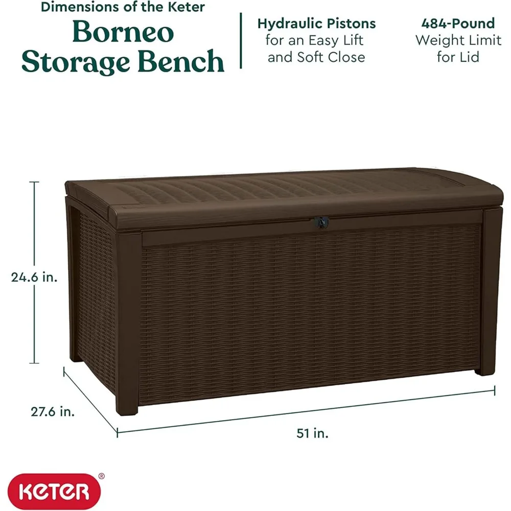Borneo 110 Gallon All Weather Weatherproof Rattan Wicker Resin Outdoor Backyard Patio Porch Deck Organization Storage Box Bench