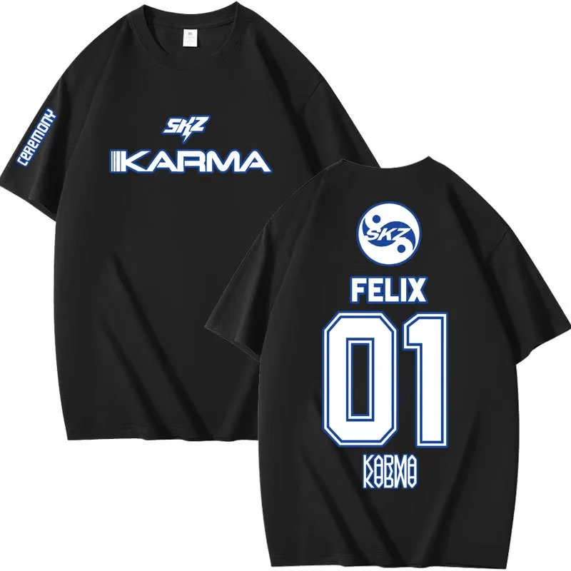 Popular Kpop KARMA Short Sleeve T Shirt Women Men Harajuku Tops Vintage Aesthetic Graphics Tshirt Cotton Tee Streetwear T-shirt