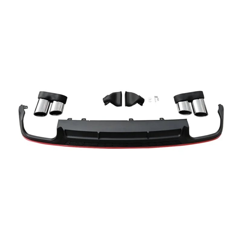 Black with Red Edge Rear Diffuser with Exhaust Pipes For Audi A6 C8 2019-2022 Upgrade S6 Type Car Diffuse Rear Bumper Lip